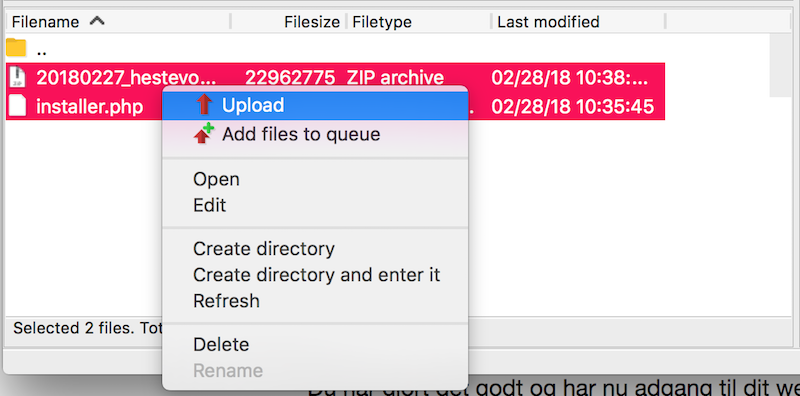 FileZilla upload files